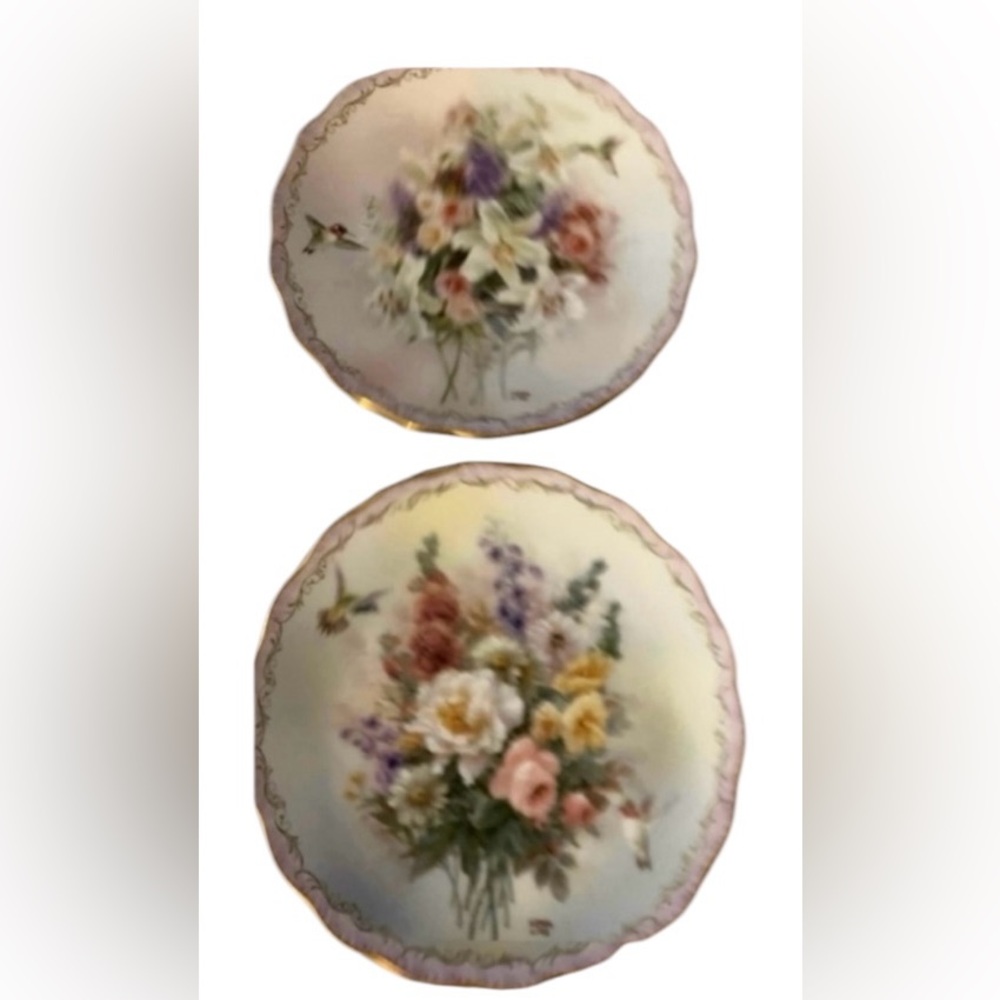 Vintage Lena Liu white floral china plates season splendor & floral fantasy
